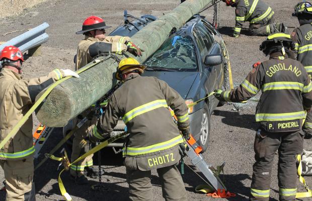 Firefighters participate in KFRTI’s Annual Fire School in Goodland, Kansas, in March.