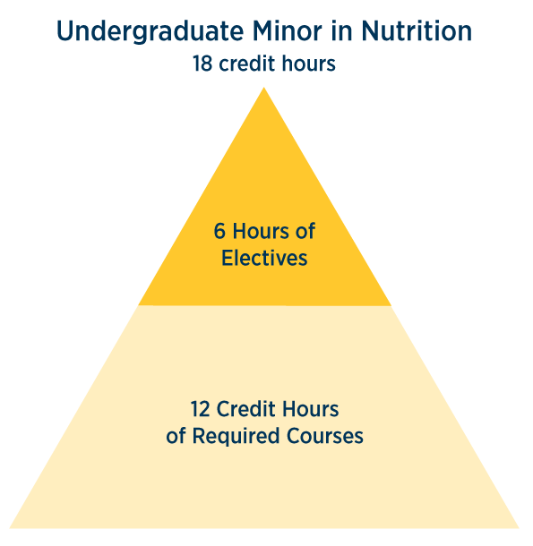 Undergraduate minor program in nutrition - course breakdown 18 credit hours - 6 hours of electives, 12 credit hours of required courses
