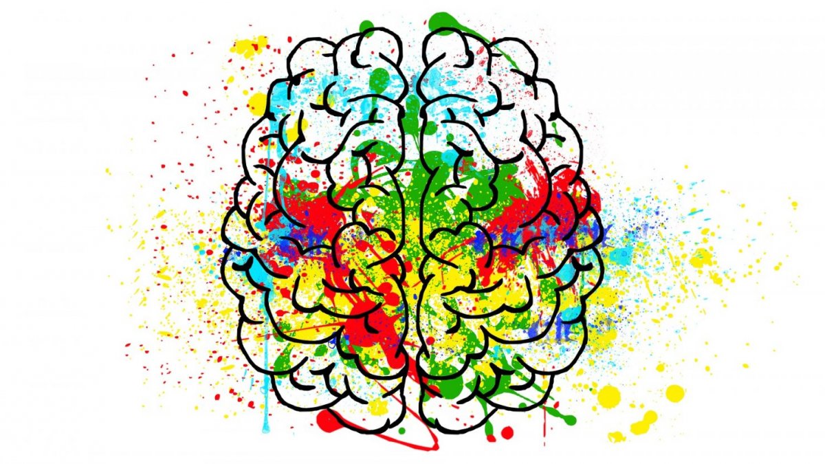 Illustration of brain with colored paint splatters