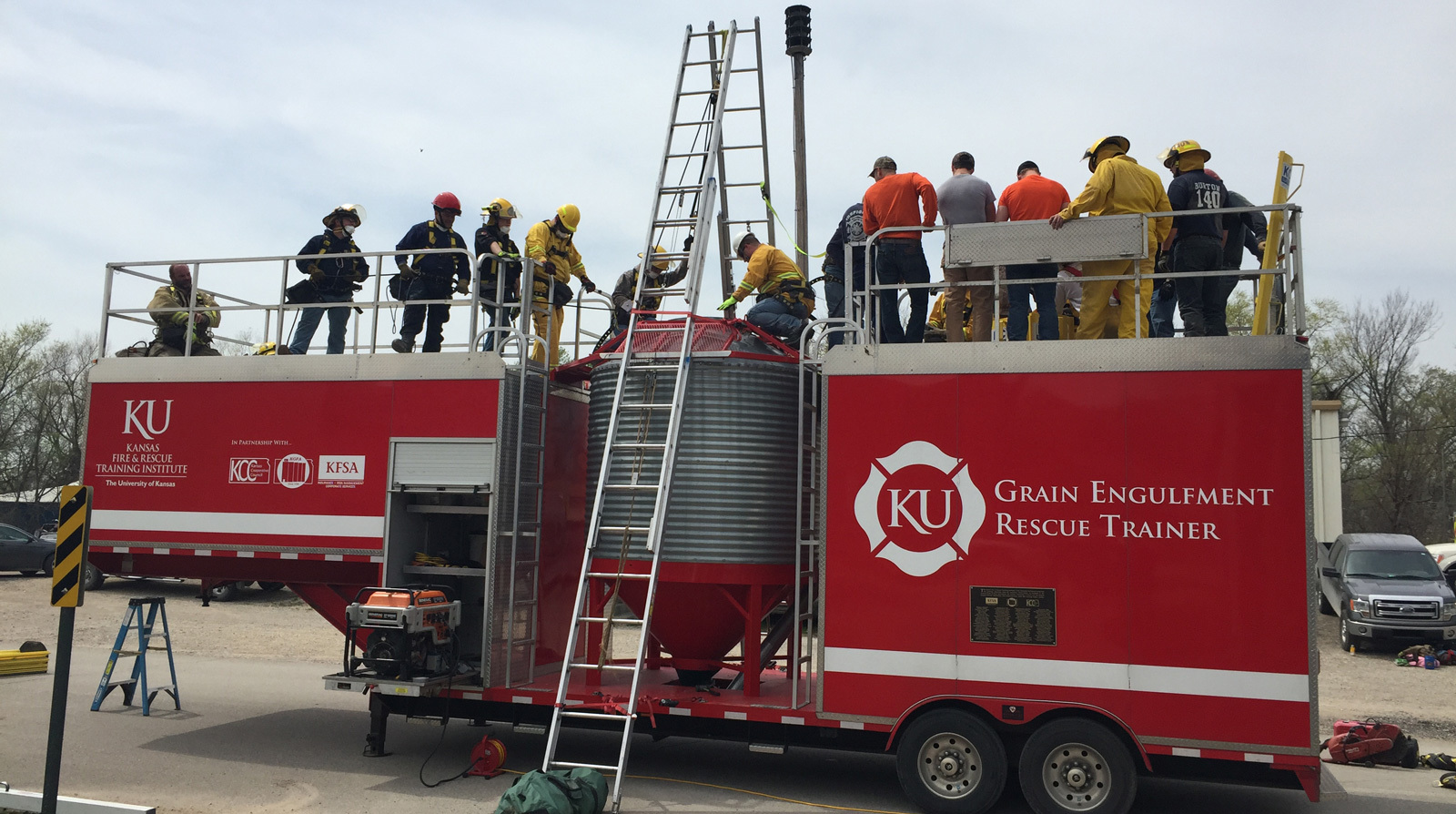 Firefighters train on KFRTI's Grain Engulfment Rescue Trainer
