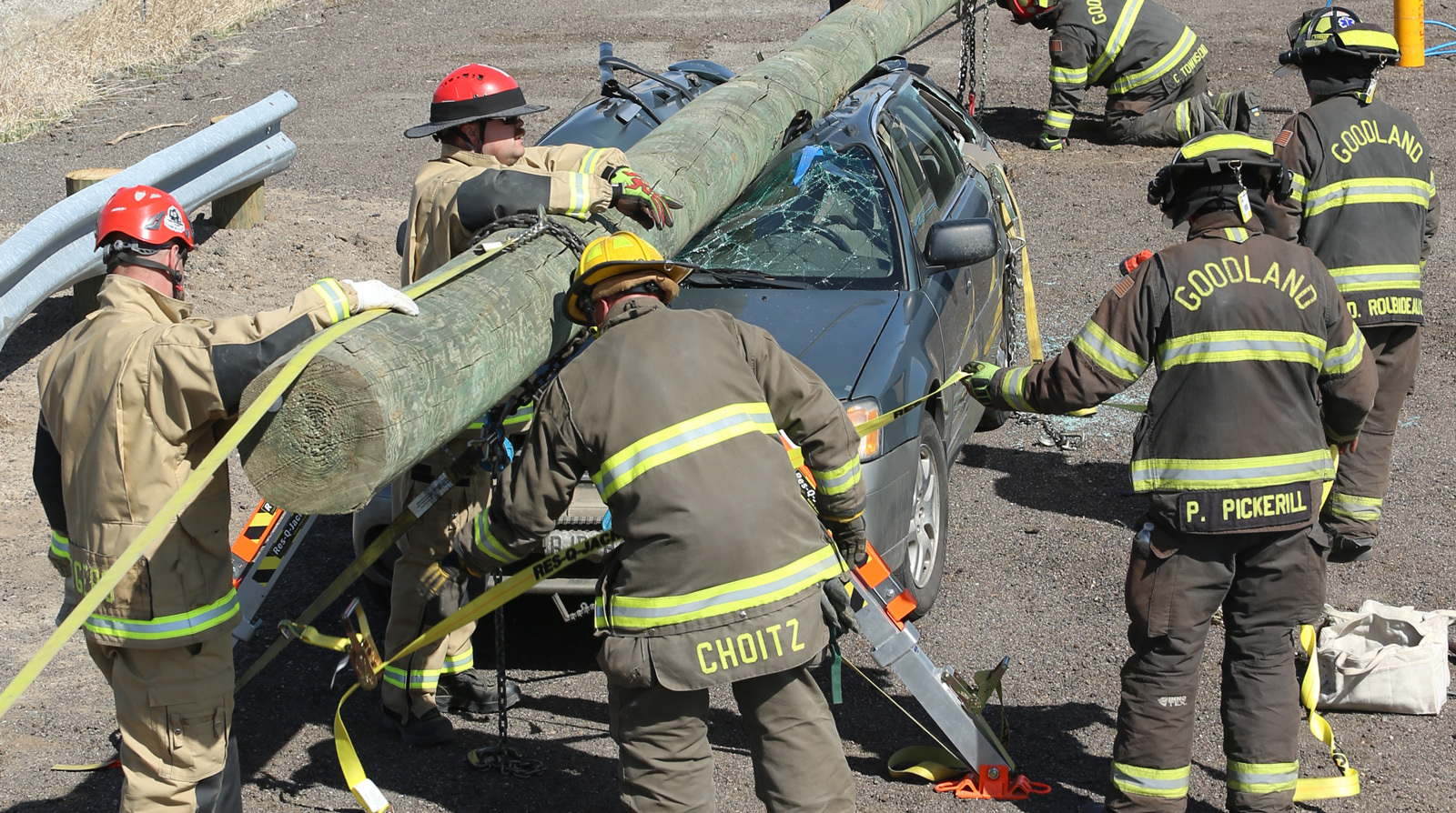 Firefighters participate in KFRTI’s Annual Fire School in Goodland, Kansas, in March.