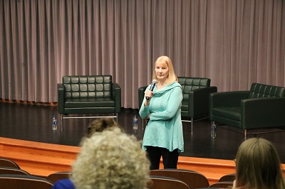 KU Edwards Campus Associate Vice-Chancellor Marilu Goodyear speaks to attendees regarding organizational change at the ACE Women's Network Event on April 22.