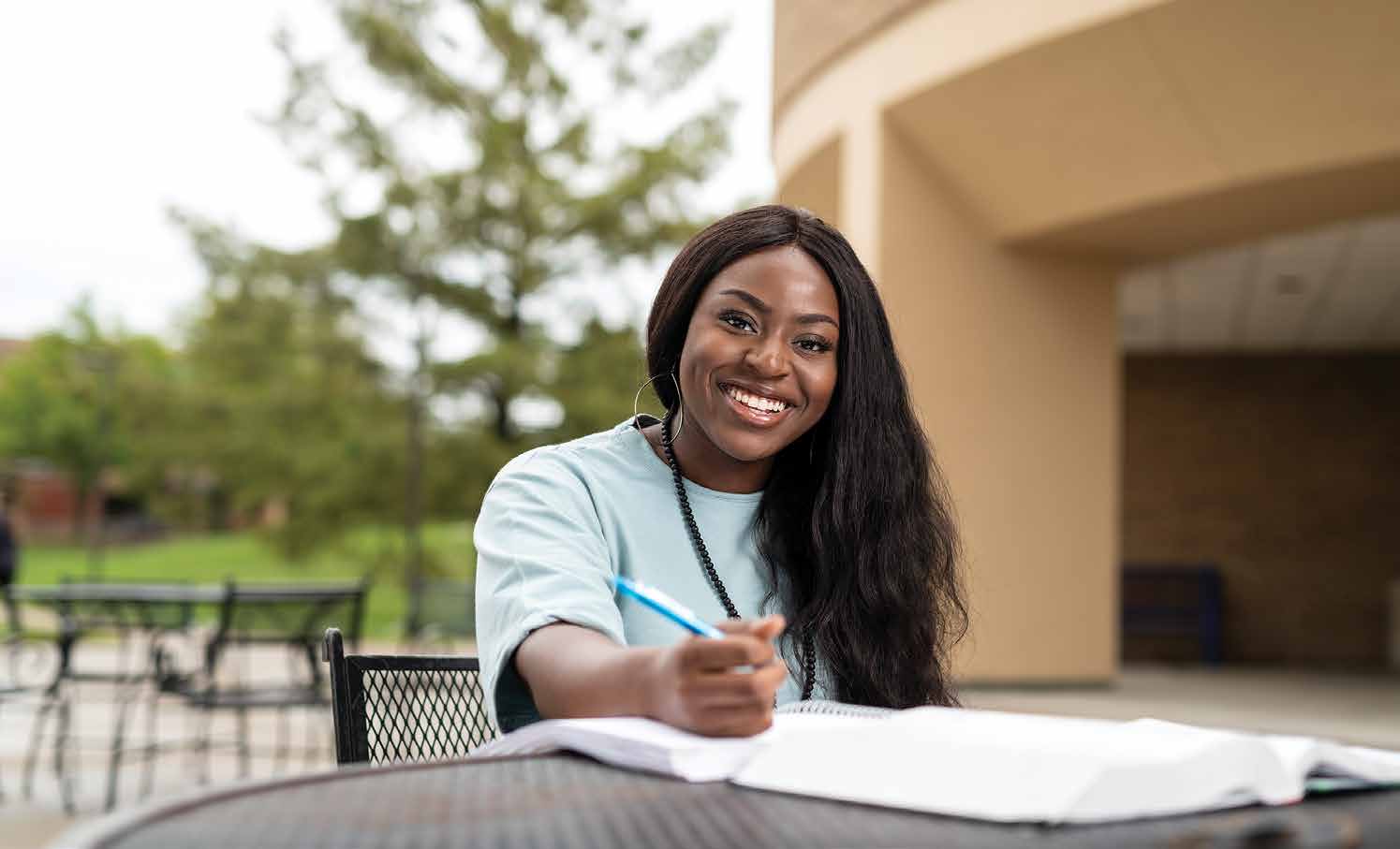 Kelechi Ofodu, a 17-year-old Degree in 3 student from Lee’s Summit, Missouri, starts classes at Metropolitan Community College this fall. She’ll take advantage of KU Edwards Campus’ MetroRate to pay in-state tuition costs.Photo by Steve Puppe.