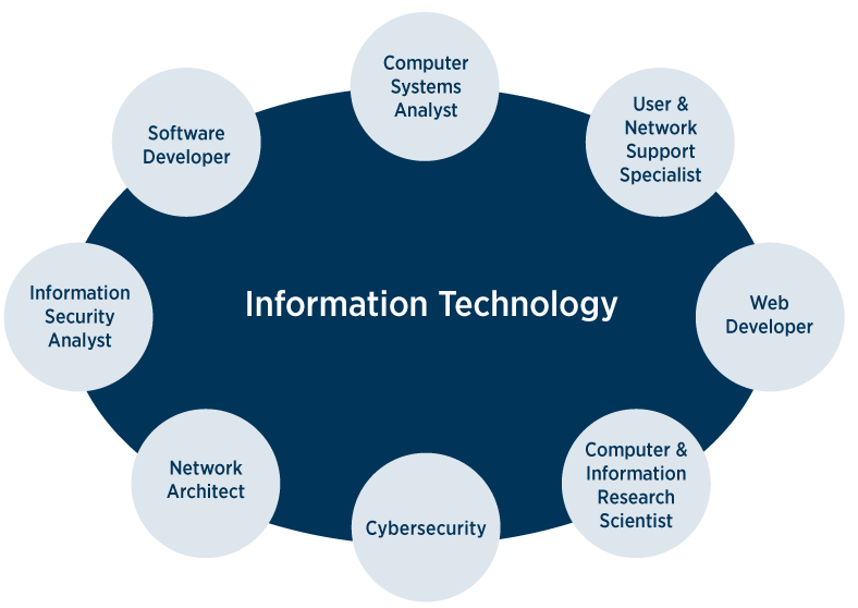 Information technology careers; computer systems analyst, software developer, information security analyst, network architect, cybersecurity, computer and information research scientist, web developer user and network support specialist